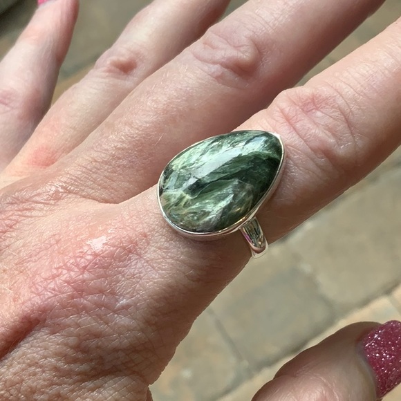 NATURAL SERAPHINITE 925 STERLING SILVER RING, SIZE 8.25 - Picture 8 of 11